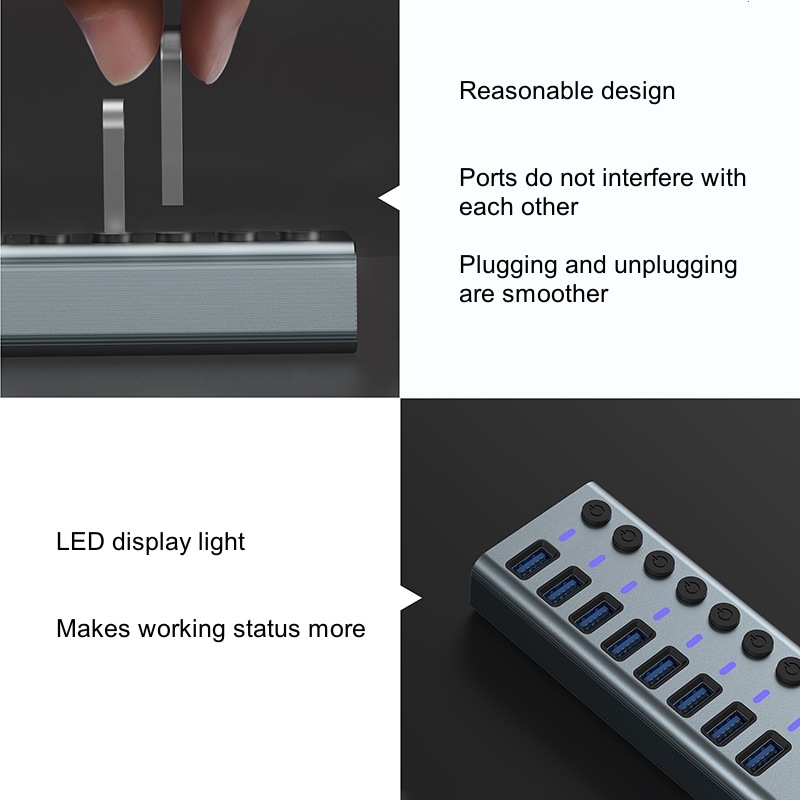 Concentrador USB 3.0 con 10 pu - Usb Hub reseña y precio